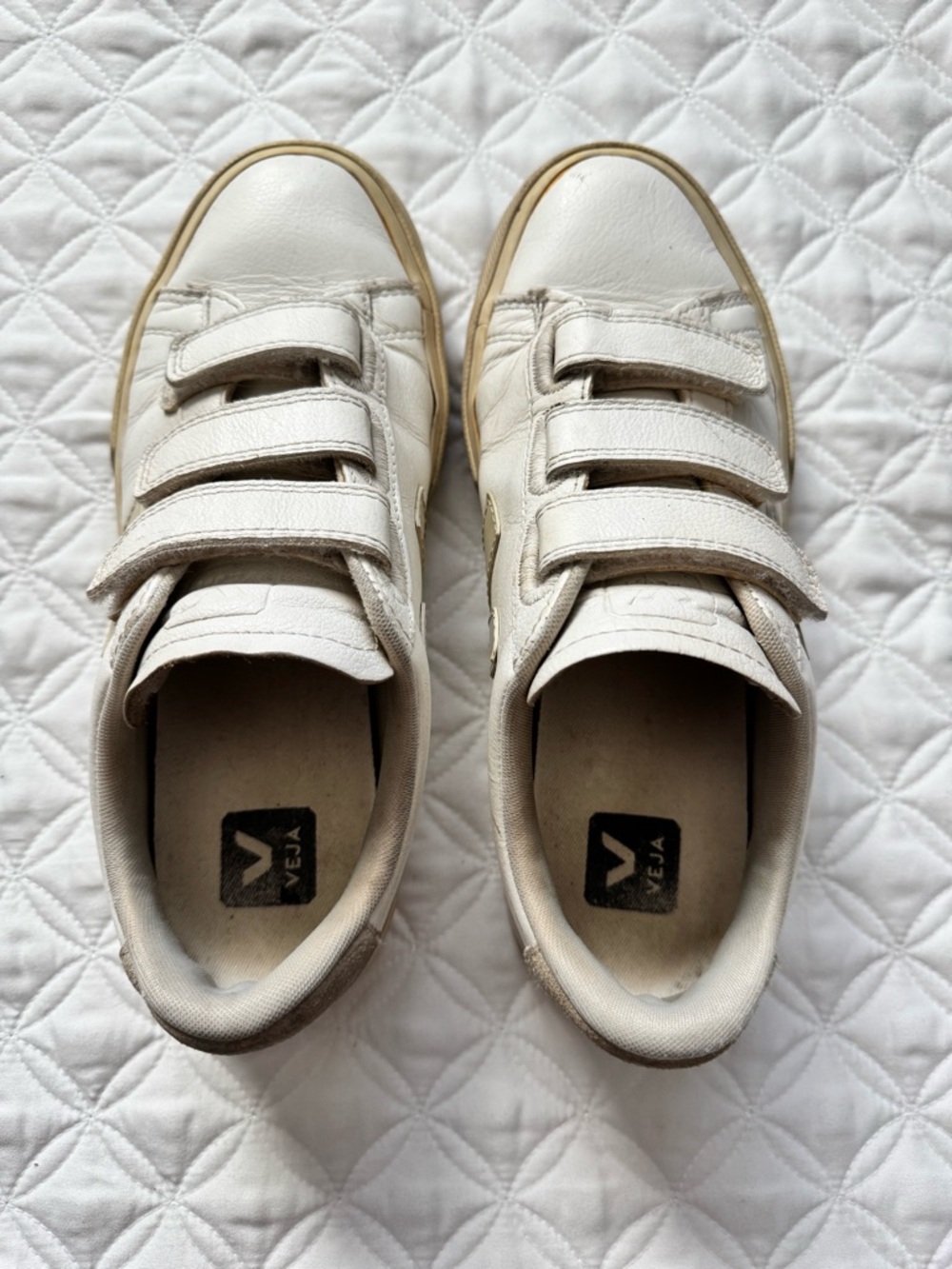 Veja Recife Logo Leather White Natural Velcro Strap Sneakers Size 8 - Picture 3 of 11